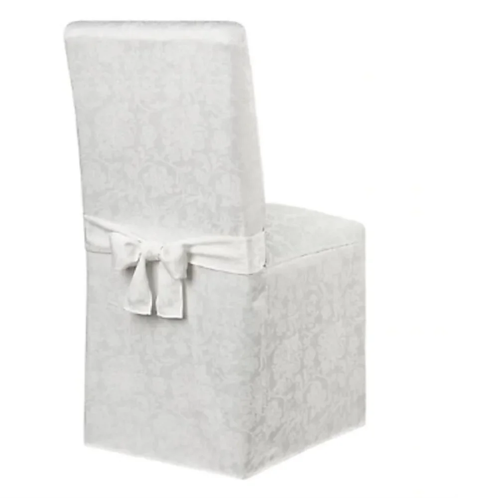 2 brand new WHITE Holiday Medley Damask Chair Covers for Dining Room Chairs